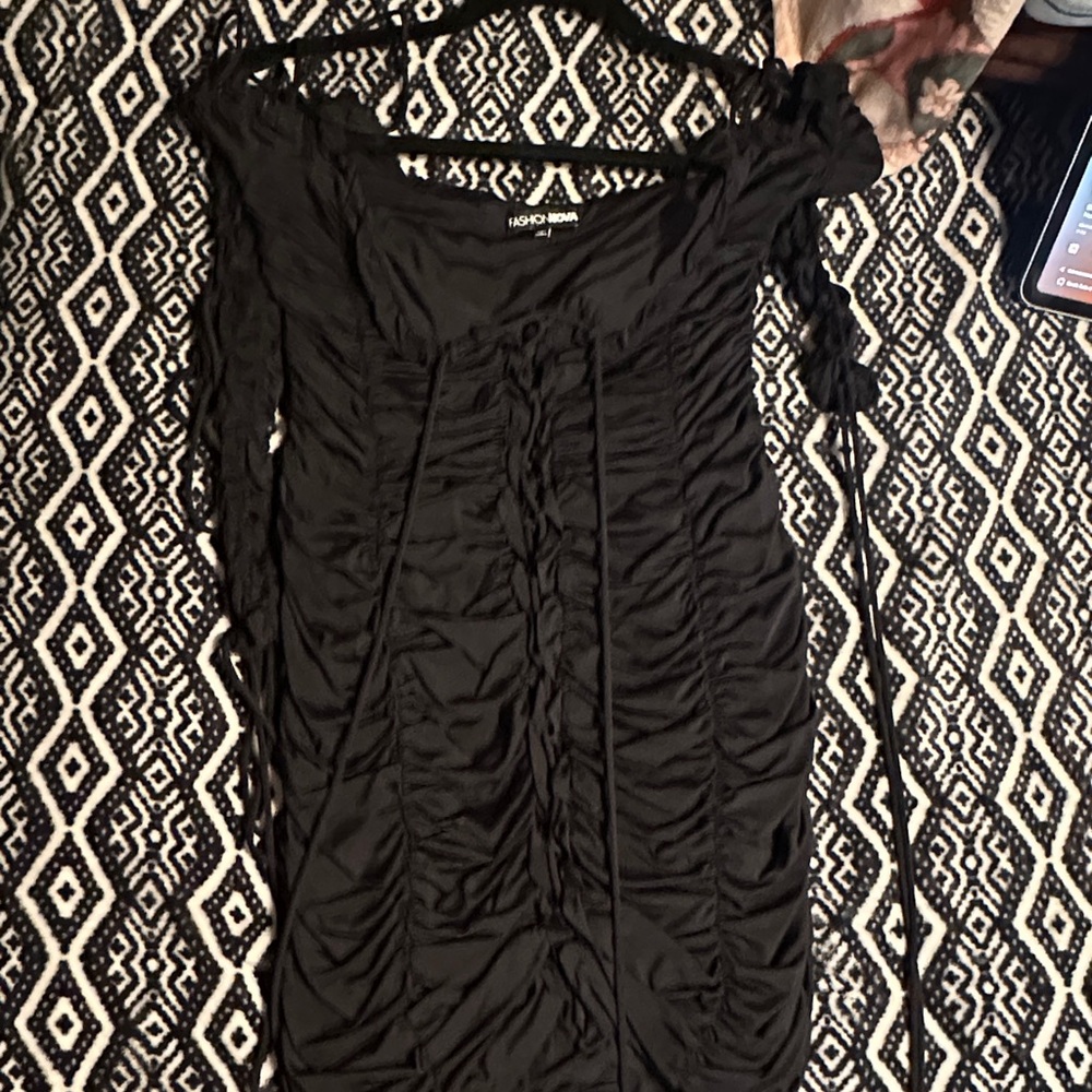 Fashion Nova Black Ruched Mini Dress